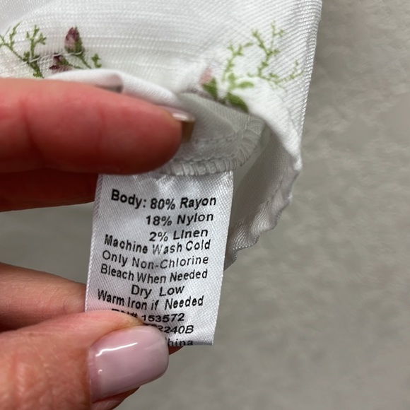 Boheme White Floral Print Button front Linen Blend Top S - Picture 4 of 5